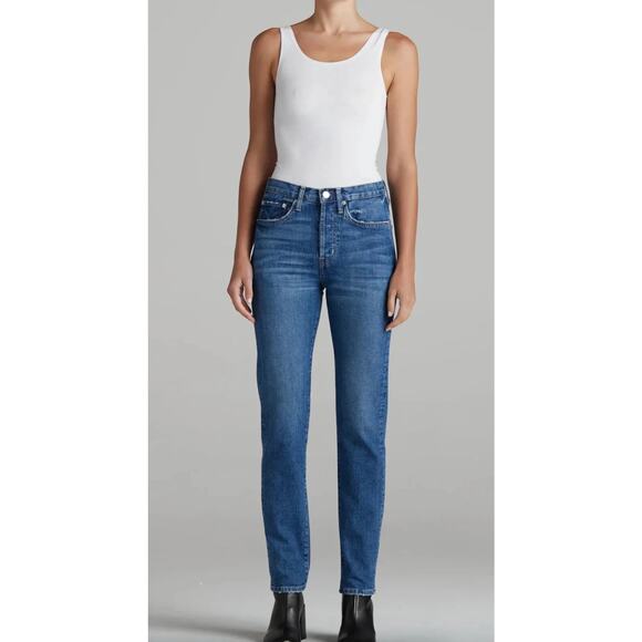 Anthro EDWIN Denim Hana Straight High Rise Button Fly Jean Size 30 Blue Organic - Picture 1 of 8
